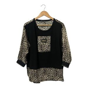 Jeanne D'arc Leopard Top 3/4 Sleeve Shirt Size 42 XL Extra Large